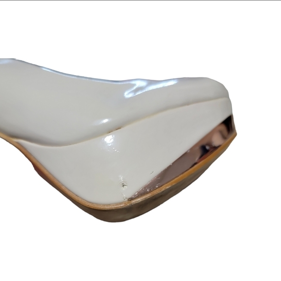 𝅺ZARA Woman Cream & Gold Peep Toe Platform Heel Stilettos Size 8 - Picture 10 of 14